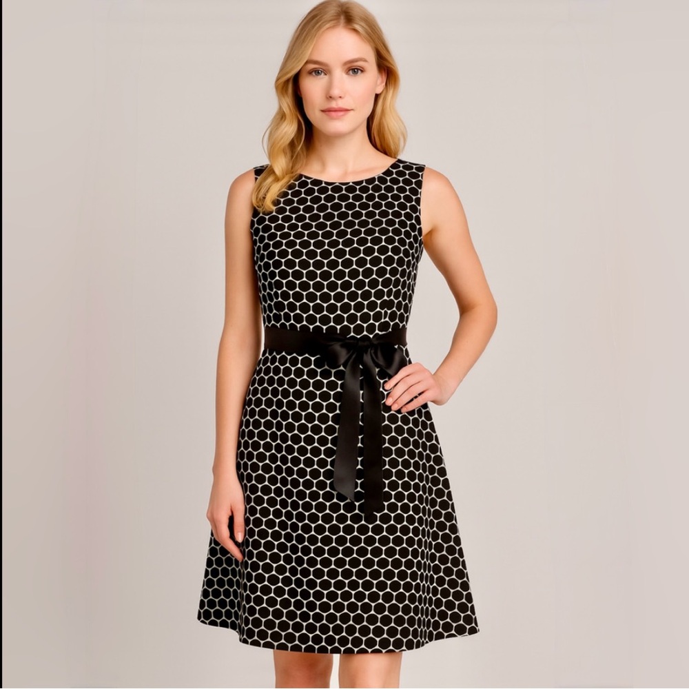 Due Per Due Black White Polka Dot Silk Dress with Satin Tie Belt Women’s 6💛